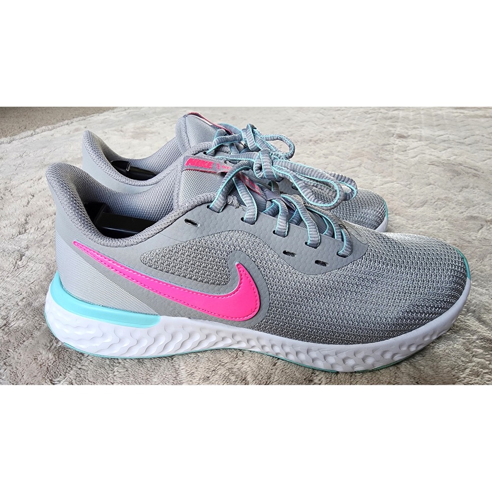 Nike Revolution 5 Womens Running Shoes Grey Pink Aqua Size 8.5